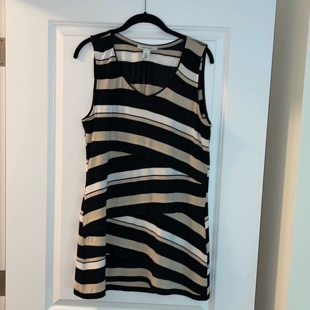 White House Black Market Black and Cream Striped Top